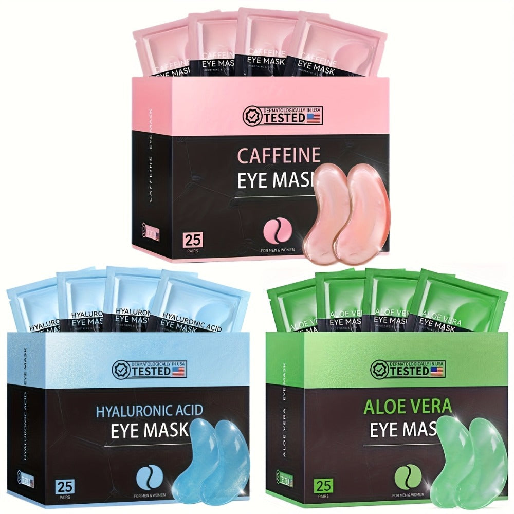 Under Eye Mask Patches 25 Pairs – Caffeine, Hyaluronic Acid & Aloe Vera Collagen Eye Masks for Dark Circles, Puffiness & Deep Hydration | All Skin Types, Men & Women