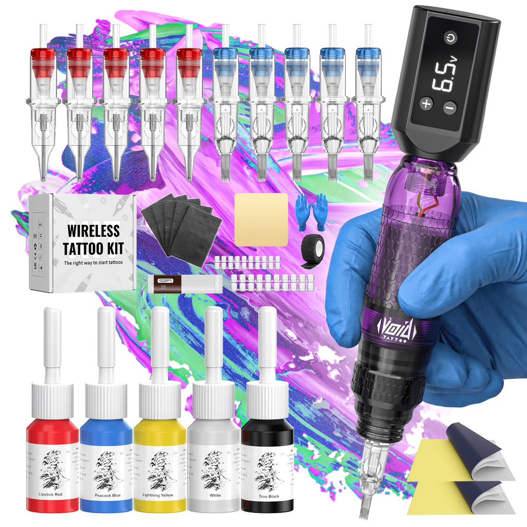 VOID Wireless Tattoo Pen Kit | Cosmic Purple-Aurora Green | 1200mAh Battery | LED Display | Tattoo Needle| Anti-slip Grip Beginner Practical Kit