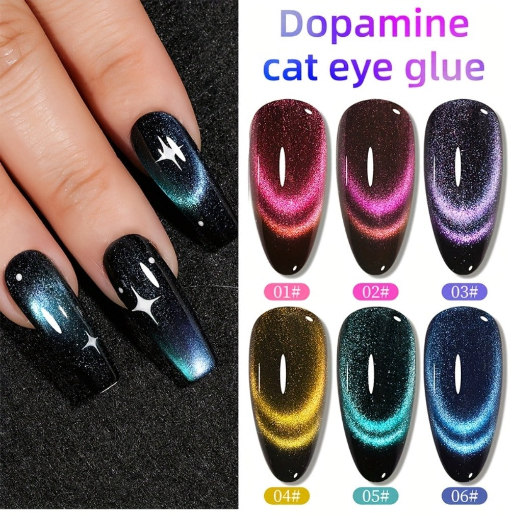 XEIJAYI Photo Frame Bottle Dopamine Cat Eye 6pcs--- Ultra-Bright Dopamine Series Cat Eye Gel Set with, Spring-Summer Fashion Nail Art Kit for Salon DIY Design, Shiny Glossy Stylish Cat Eye Art for Salon Manicure