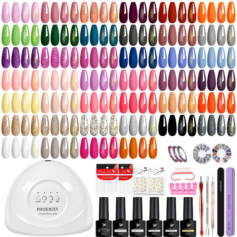 PHOENIXY 61pcs Gel Nail Polish Kit with U V Light, 40 Colors Gel Nail Polish Set Manicure Starter Gel Nail Kit Base Top Coat Gifts for Women