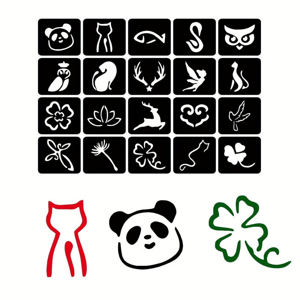 12 Sheets Temporary Tattoo Stencils Set for DIY Body Art, Unisex Hollow Design Templates with Various Patterns for Arm, Ankle, Behind Ear, Waterproof Juice Paste Freehand Ink - Creative Home Tattoo Project, Oblong Shape (Ink Not Included)