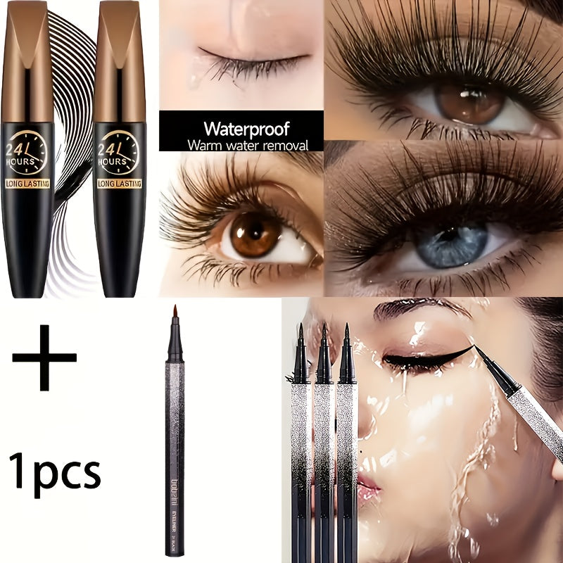 2pcs Luxury 8D Fiber Enhanced Mascara - Smudge-Proof And Long-Lasting Lash Extension Enhancer Formula | New Volume Design Volume Black Mascara, Elegant Items | Luxury Beauty Gifts for Her