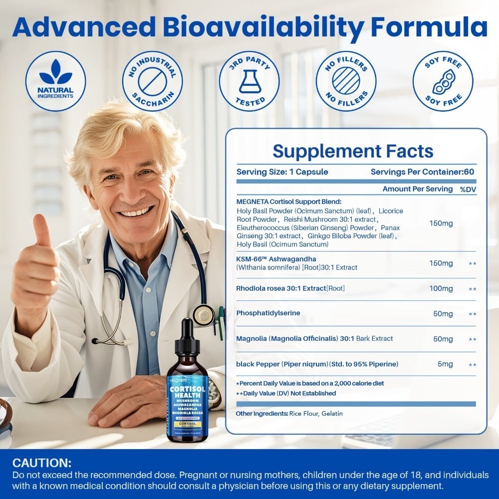 Cortisol Liquid Drops- Stress Eating/ Cortisol Belly/ Emotional Management-with Magnesium Glycinate & KSM-66 Ashwagandha & L-Theanine & Natural Herbal- Sublingual Drops-99% Absorption(2fl. Oz./ 2.03oz)
