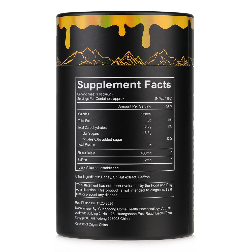 Himaster Shila Honey Sticks, 30 Sticks 1 Bottle Easy to Consume, Shila for Support, Vitality, 85+ Trace Minerals, 75%+ Fulvic Acid for Men & Women Himalayan Shila Sticks with Honey & Saffron