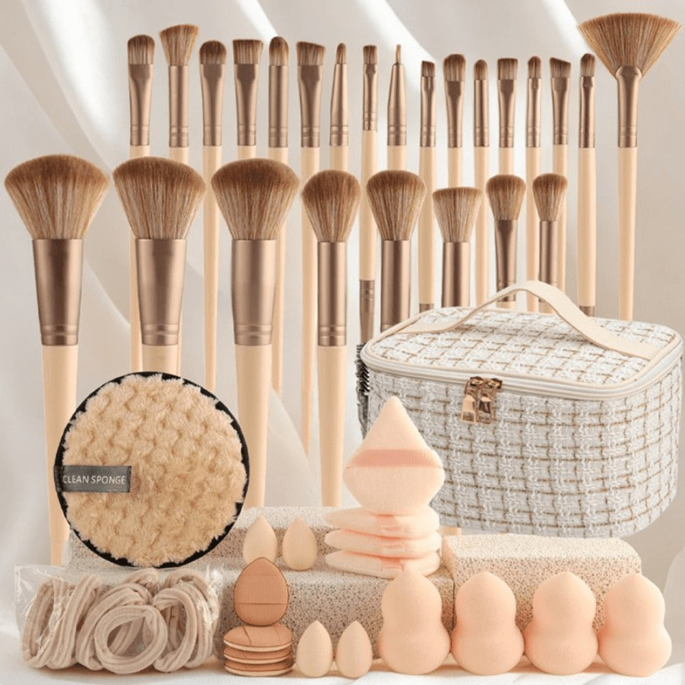 Makeup Brush Set 23/44/47PCS Super Soft Nylon Bristles with Bag - Concealer Contour Sponge Eyeshadow Blending Kit Wet Dry Use - Full-Size Brushes for Powder Highlight Contour All Skin Types