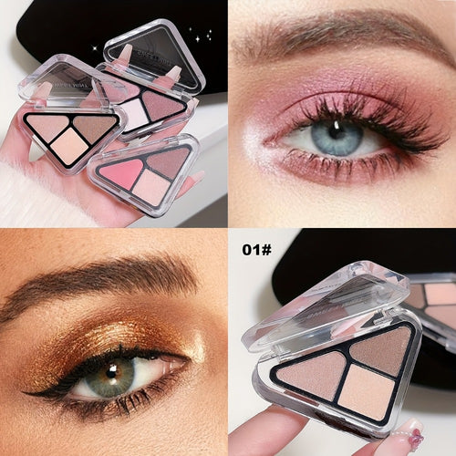 Eyeshadow Palette Mini 3-Color Matte & Shimmer Eye Shadow Kit Compact Travel-Friendly with Makeup Brush for Everyday & Touch-Up Women Makeup Gift