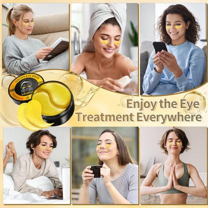 Under Eye Patches 24K Gold Collagen Hyaluronic Acid Glycerin Moisturizing Plumping Anti-Dark Circle Unisex All Skin Types Travel Gift 60pcs