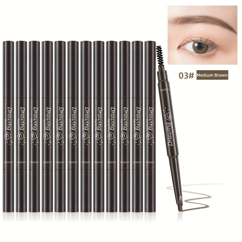 12 pack double ended eyebrow pencil waterproof 5-color natural makeup double ended automatic eyebrow pencil waterproof long effect simple eyebrow pencil and eyebrow brush, perfect gift for Mother's Day