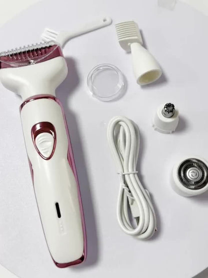 Electric Razor for Women 4-in-1 Rechargeable Grooming Kit - Lady Shaver Bikini Trimmer for Face Nose Legs Underarm Wet Dry Painless Hair Removal Portable Gift Set