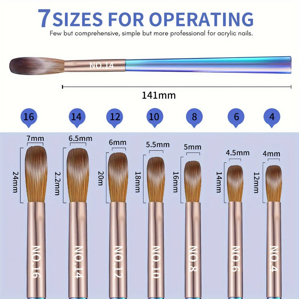 Aurora Blue Nail Art Brush Set, 7pcs Acrylic Nail Design Painting and Sculpting Tools, Professional Nail Art Pens for Decoration and Embellishment, Formaldehyde-Free