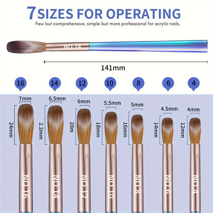 Nail Art Brush Set 7Pcs Professional Acrylic Nail Painting Brushes for Gel Design Sculpting Dotting Liner Drawing UV Nail Extension Builder Pen Kit for Salon Home DIY Manicure Aurora Blue