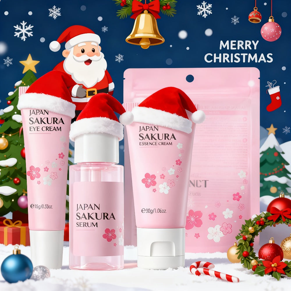 Cherry Blossom Skincare Gift Set, Facial Care Set with Essence Cream, Cleanser, Toner, Eye Cream, Mud Mask, Exfoliating Mask, Eye Mask, Toning Cream, Lip Balm, Etc., Birthday Mother's Day Gift for Female s