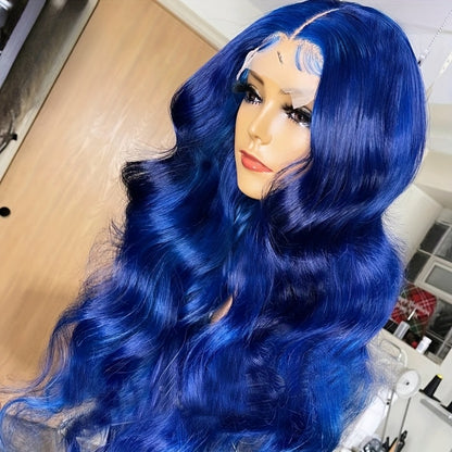 HD Lace Front Wig Long Wavy Synthetic 13x4 200% Density Glueless Pre-Plucked Ombre Blonde Blue Mixed Color Women Party 32 Inch