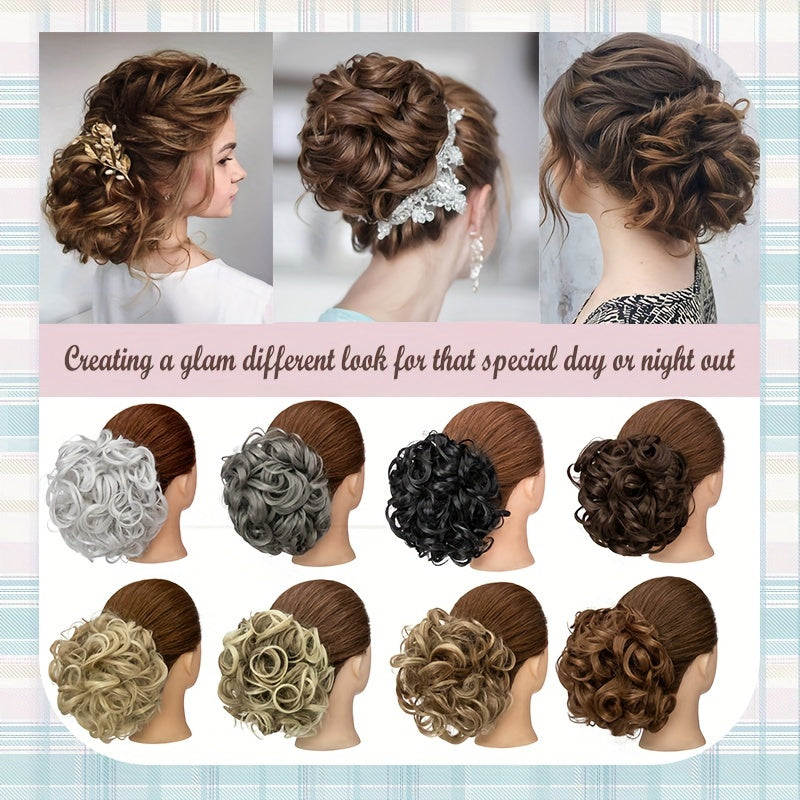 X-Thick Large Rose Bud Chignon Hairpiece Curly Dish Comb Clip In Ponytail Messy Bun Extensions Scrunchie Updo Synthetic Easy Stretch Hair Buns Hair Piece Wedding Party Halloween Christmas Daily For Women
