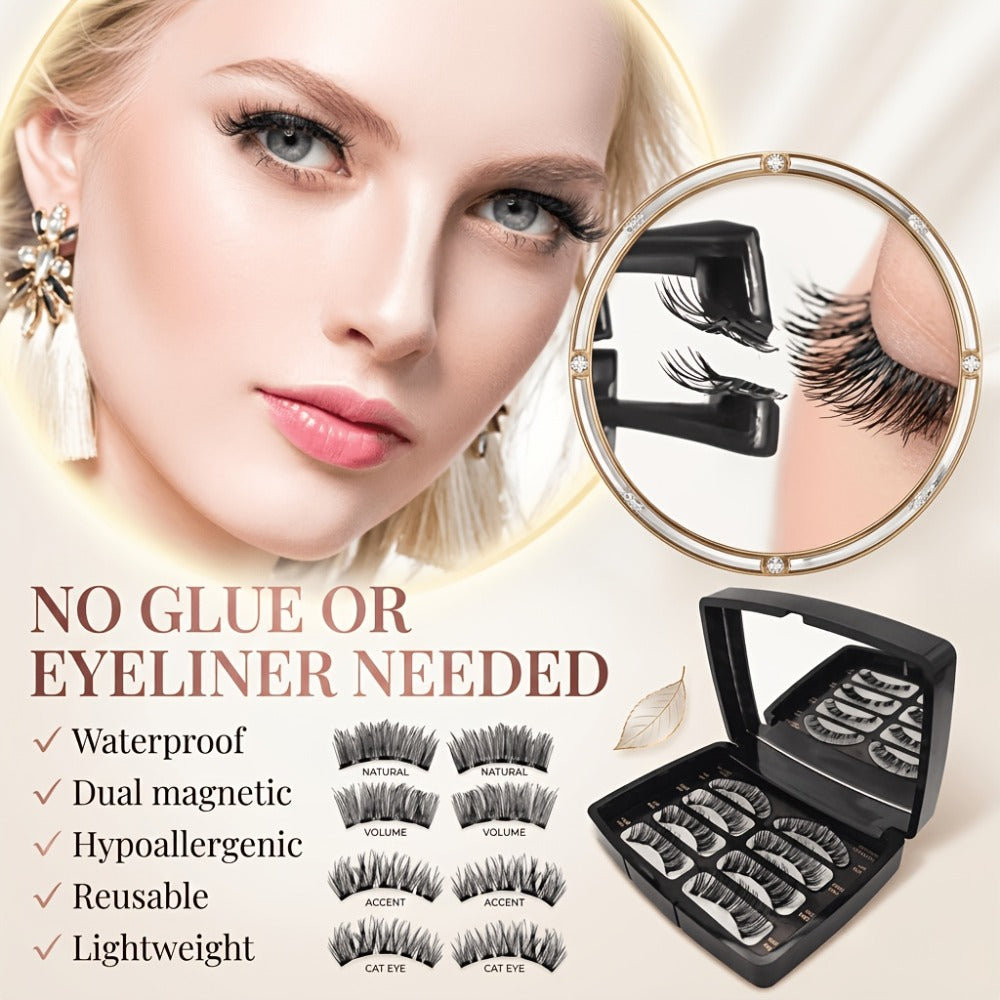 8pcs Magnetic False Eyelashes Set, Natural Makeup Effect, No Glue Needed, Reusable Double Magnetic Lashes with Applicator, Suitable for Parties, Travel, Daily Use, Includes Tweezers, Gift for Mom