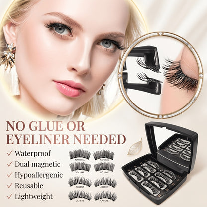 No Glue Magnetic Eyelashes 8Pcs Reusable Double Magnetic False Lashes Set – Natural Makeup Effect with Applicator & Tweezers for Daily Wear, Parties, Travel & Gift for Mom