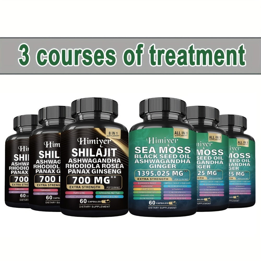 6pcs Sea Moss &SHILA, SEA MOSS 350mg, SHILA 300mg, Ashwagandha 200mg, 3 Courses Of Treatment - 6 Bottle Is Cheaper And Healthier-All Nutritional Supplement, Vitamins, Trace Elements, And Sports Energy.