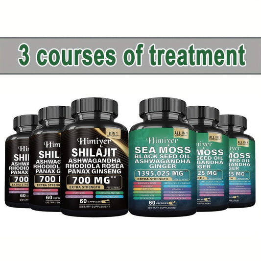 6pcs Sea Moss &SHILA, SEA MOSS 350mg, SHILA 300mg, Ashwagandha 200mg, 3 Courses Of Treatment - 6 Bottle Is Cheaper And Healthier-All Nutritional Supplement, Vitamins, Trace Elements, And Sports Energy.