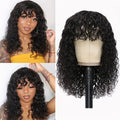 [Water Wave Wig] Elegant Water Wave Wig With Bangs For Woman Glueless Wigs Remy Human Hair, Full Machine Made, Non-Lace, Rose Net Cap, Ideal For Daily Wear & Parties