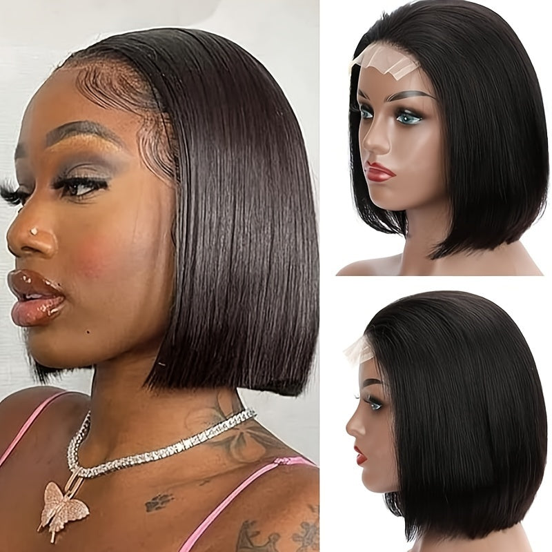Human Hair Bob Wig for Women — 5x1 T Part Lace Front, Brazilian Straight Middle Part, 180% Density, Natural Color, Glueless, 10 to 16 Inch, Sleek Daily & Office Wear