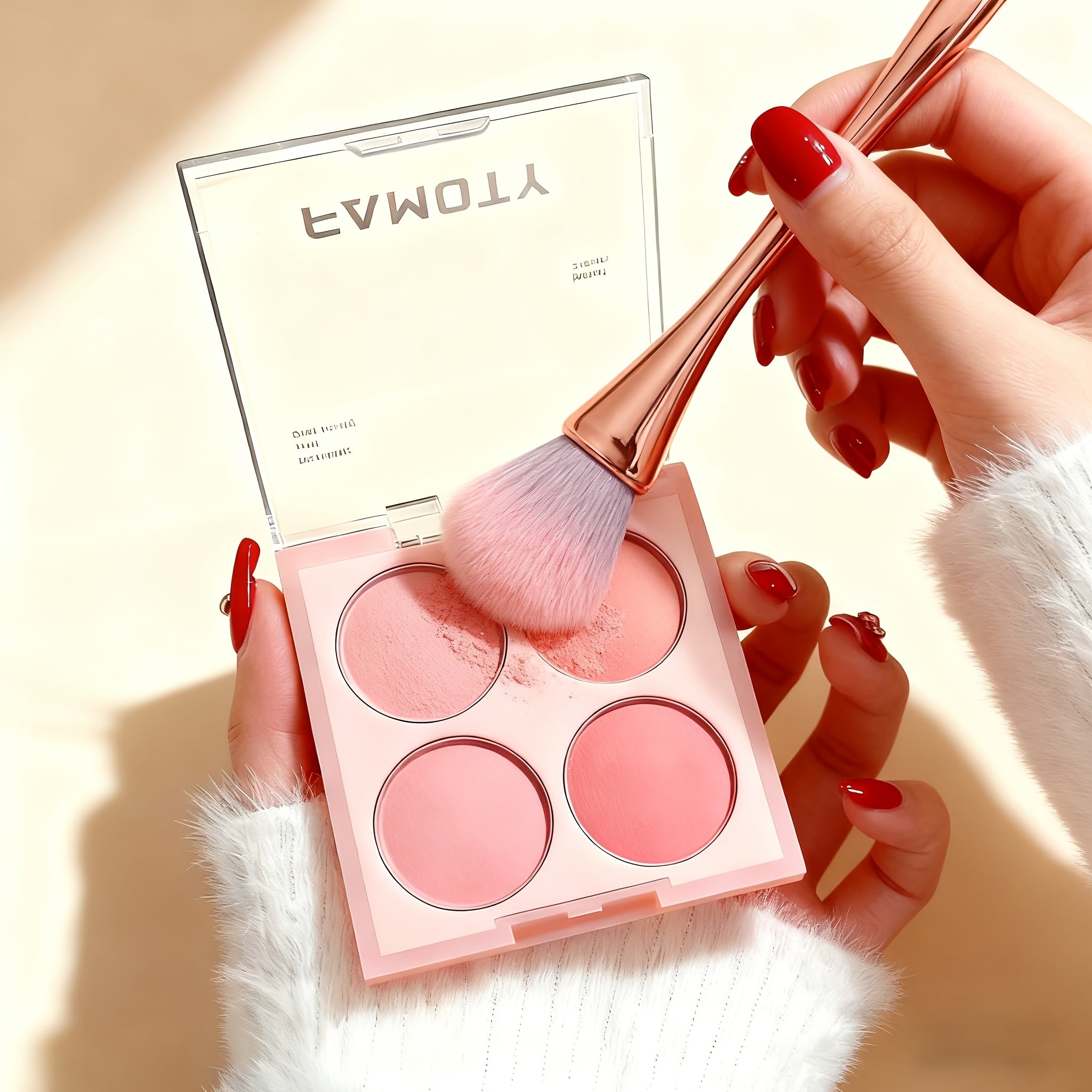 Four-in-One Blush Palette with Makeup Brushes Set - Low-saturation Powder Texture Design, Soft Gradient Matte Finish And Bright Colors - Suitable for Cheek And Eye Blushes, Suitable for All Skin Tones.