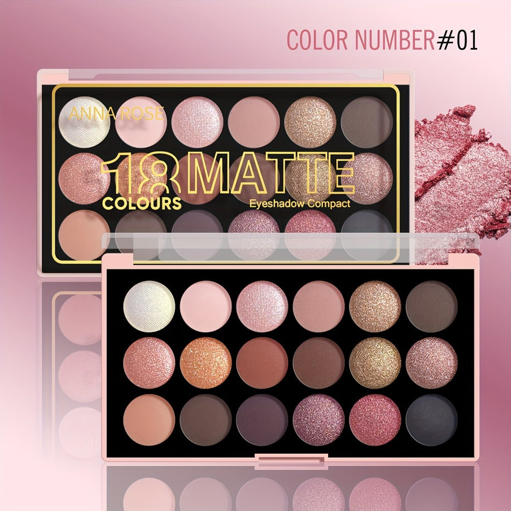 18-Color Eyeshadow Palette with Matte & Shimmer Finishes - Waterproof & Sweatproof Non-Sticky Formula Suitable for Everyday & Glam Looks, Long-Lasting Tones Palette for Professional, Ideal for Valentine's Day & Christmas Gifts