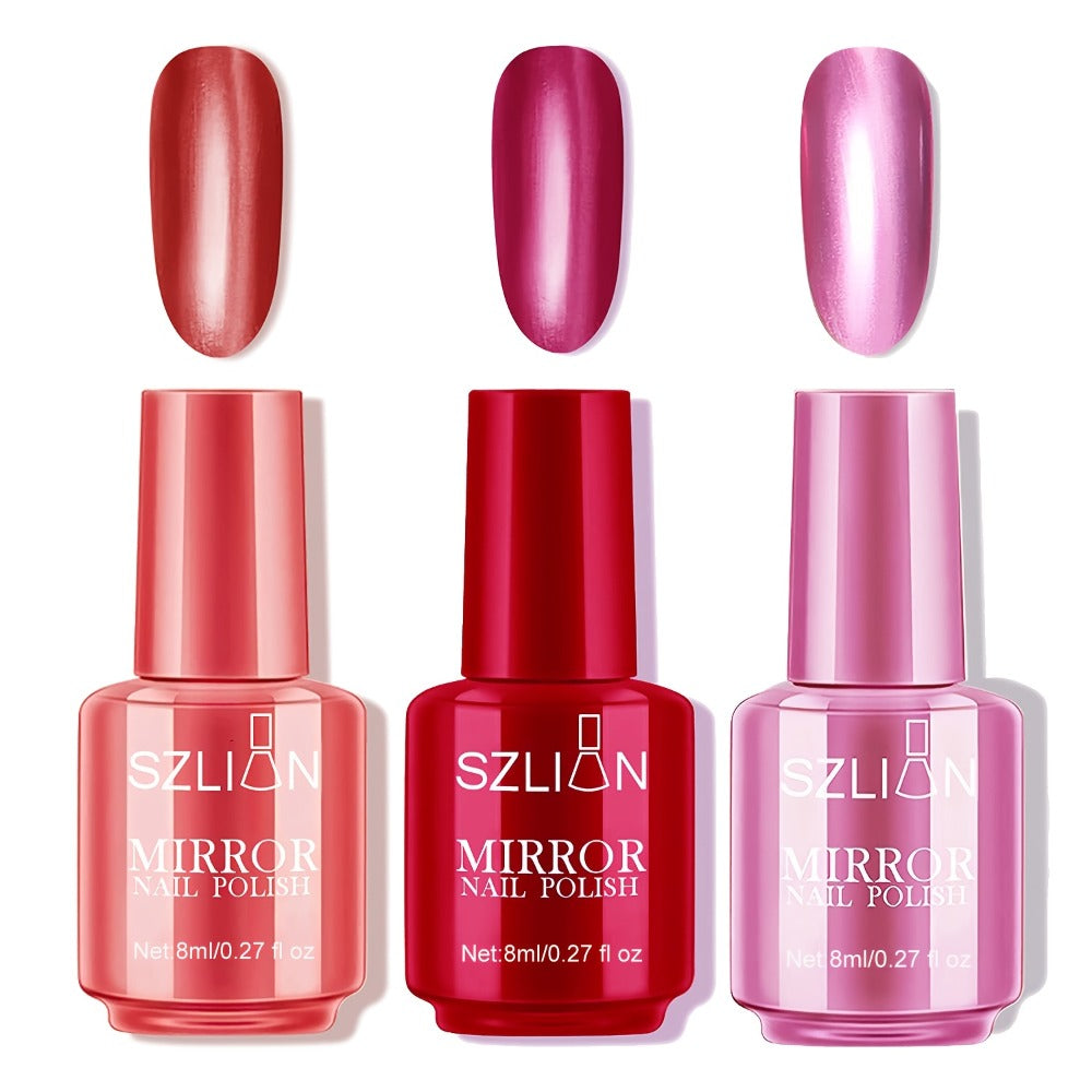 3 Colros Mirror Nail Polish Set, Metallic Nail Polish, Mirror Reflective Acrylic Nail Polish For Party Nail Art Salon Manicure Kit, New Year & Valentine'S Day Gift For Women