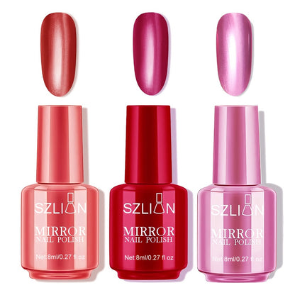 Mirror Nail Polish Set – 3 Colors Metallic Chrome Reflective Finish | Acrylic Nail Art Polish for Salon & Home Manicure | Party, Holiday & Valentine's Day Gift for Women
