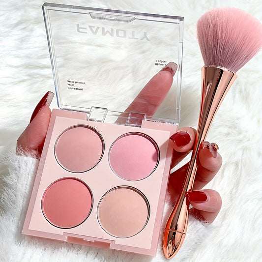 Four-in-One Blush Palette with Makeup Brushes Set - Low-saturation Powder Texture Design, Soft Gradient Matte Finish And Bright Colors - Suitable for Cheek And Eye Blushes, Suitable for All Skin Tones.