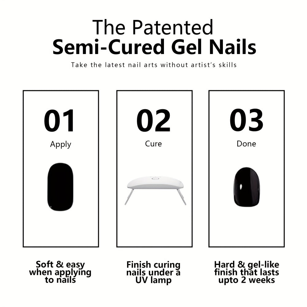 Nail Art Kit, Including 20 Semi- Nail Polish Stickers, A 12W High-Power Portable Lamp (8 Beads), Gel Light- Full-Wrap Nail Stickers, Semi- 2Nd-Gen Soft Gel Nail Tips [ Lamp Needed for Hardening], And White Gel Nail Stickers