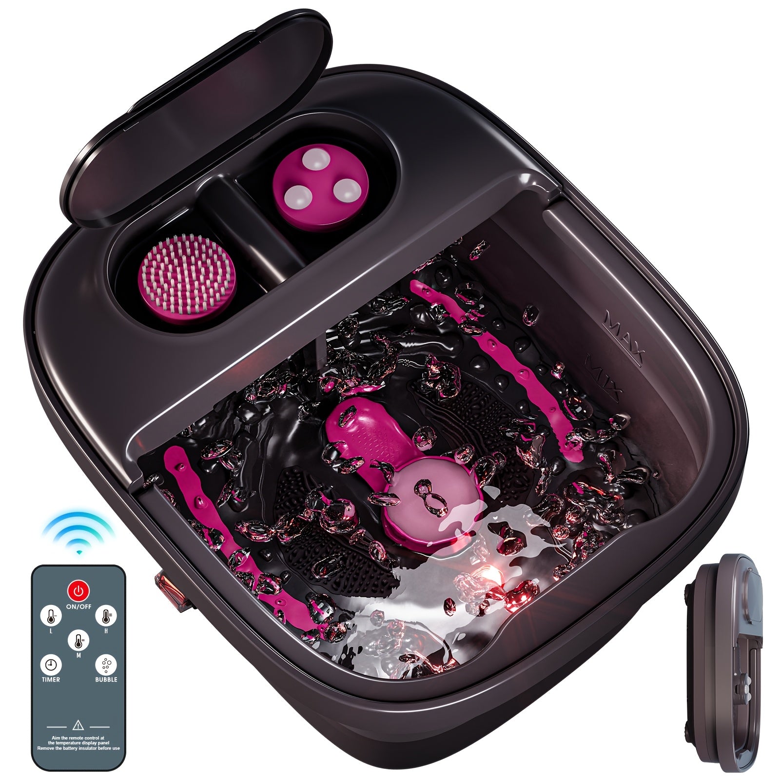 Remote Temperature Control Collapsible Foot Spa. Foot Bath with Heat, Bubble And Massager, Foot Spa Tub with 3 Pedicure Attachments, Foot Soak Tub with Handle. Best Gift for Women Or Mon. Best Mothers Day Gifts
