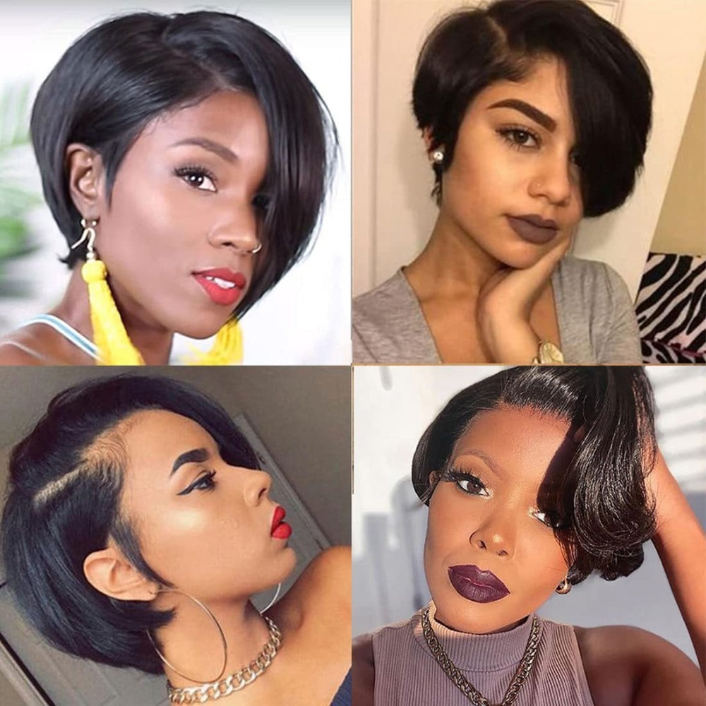 Body Wave Bob Wig Human Hair 4x1 Lace Frontal Glueless Pre Cut 6 Inch Highlight Brown Lace Front Wig for Women Beginner Friendly