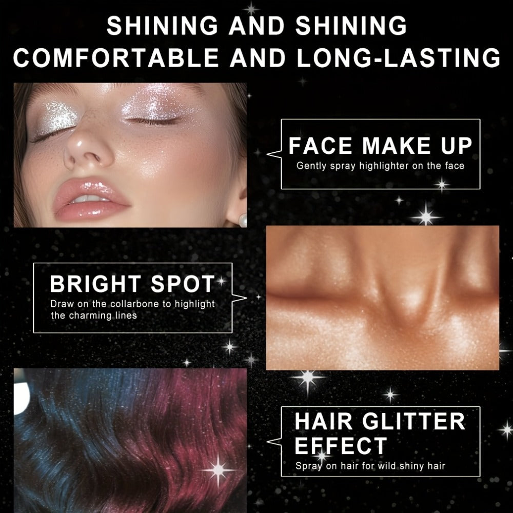 2pcs/3pcs Quick Dry Glitter Spray Kit For Hair And Body - High Gloss Shimmer Spray For Lips, Eyes, Face And More - Great For Music Festivals