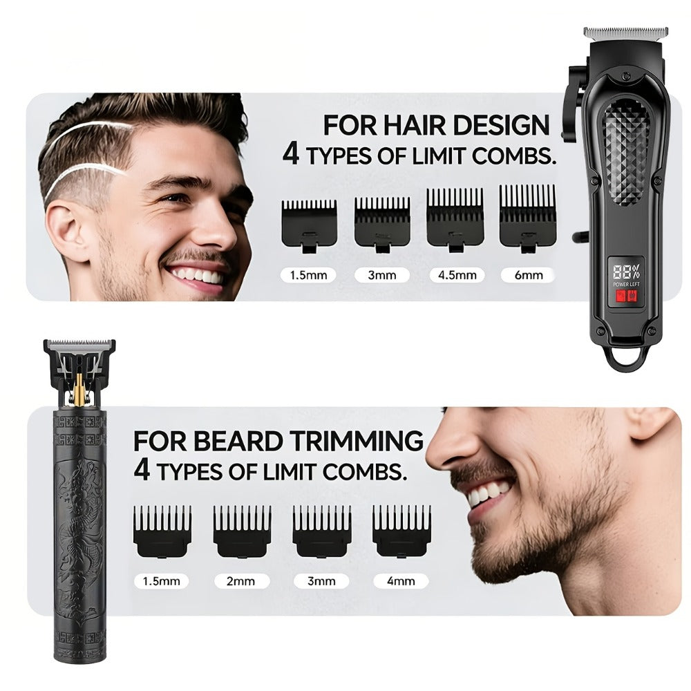 A 2pcs Men'S Grooming Set, Including an Electric Hair Clipper And a Detail Trimmer, with USB Charging And an LCD Display, Is an Ideal Gift for Fathers, Husbands, And Boyfriends on Father'S Day And Birthdays