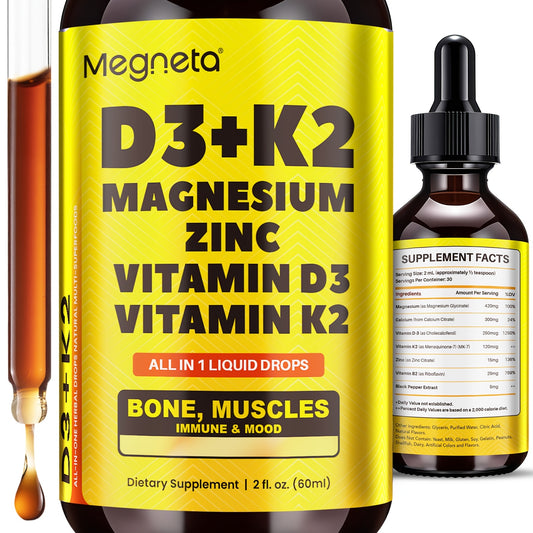 Vitamin D3 10000 IU & K2 As MK-7 120mcg with Magnesium, Vitamin B2, Zinc, Sugar-Free Vitamin D Liquid |Calcium Absorption for Mood & Immune Health - 2fl.oz, 30 Days