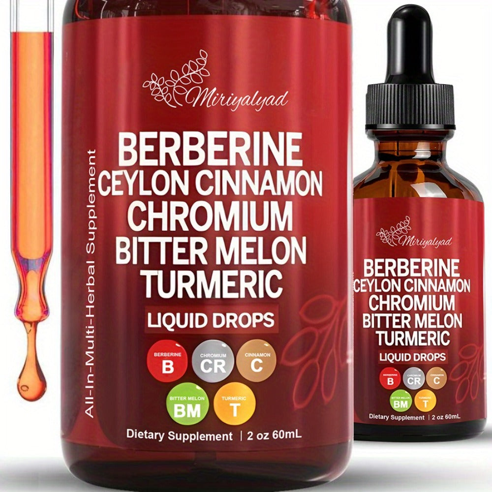 [Natural Plant Supplement] Herbal Liquid Drops With Berberineceylon Cinnamonchromiumbitter Melonturmeric | Natural Plant-Based Supplement | 2 Fl Oz Dietary Supplement