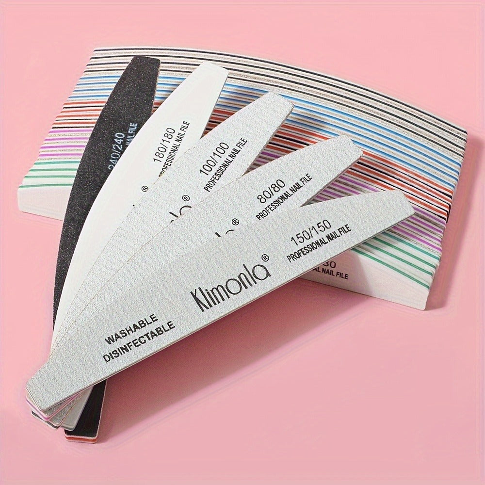 Nail Files & Sanding Strips Set — Half Moon Professional Rolled Nail File, Gray Sanding Bands for Shaping & Buffing | 5 or 10 Pcs with OPP Bag
