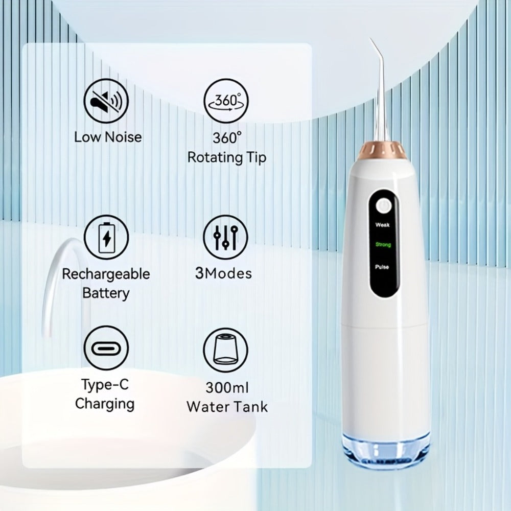 Advanced electric teeth cleaning tool set, including advanced wireless flosser, advanced electric toothbrush, 3 mode control, and can be charged via USB. Equipped with 4 compatible nozzles and 4 brush heads, the flosser head can rotate 360 degrees