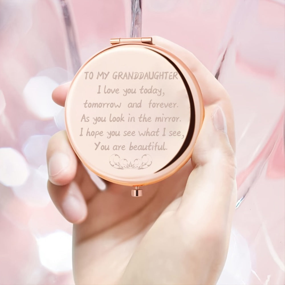 1pc Engraved With Magnifying Compact Mirror Gift For GrandDaughter, Christmas, Anniversary, Birthday, Thanksgiving, Holiday, Seasonal Gifts Valentine,Carnival,Mardi Gras,Kölner Karneval,Easter,Wedding