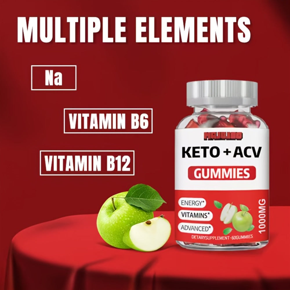 60 Vegan Keto ACV Gummies - Apple Cider Vinegar with Pomegranate Beet Juice Powder And B12, Rich In Vitamin B And C. Suitable for Men And Women, Gluten-Free