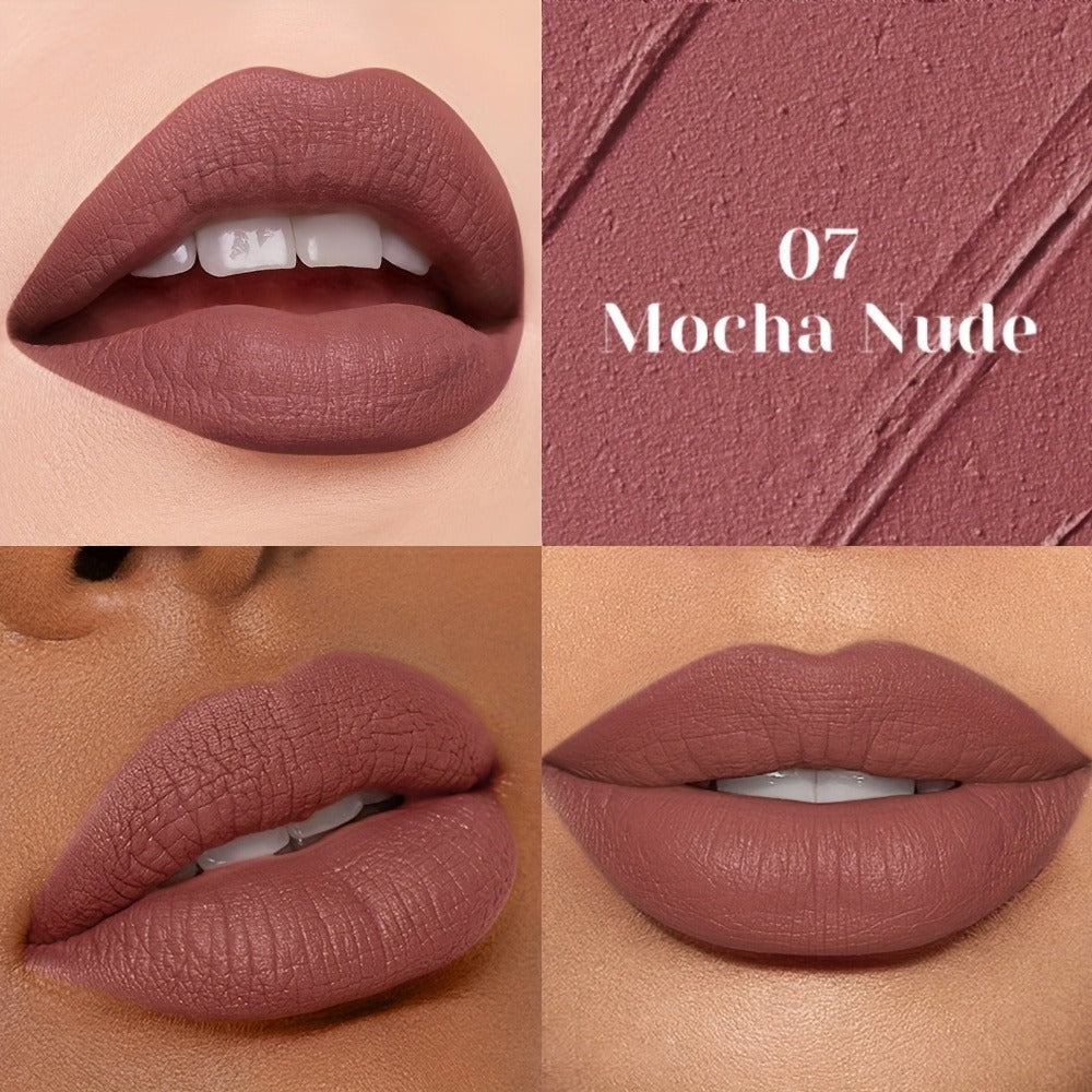 Velvet Liquid Lipstick Matte Lip Gloss — Long-Lasting Waterproof Non-Drying Formula, Highly Pigmented All-Day Wear in Nude Brown Pink Red Purple Gold