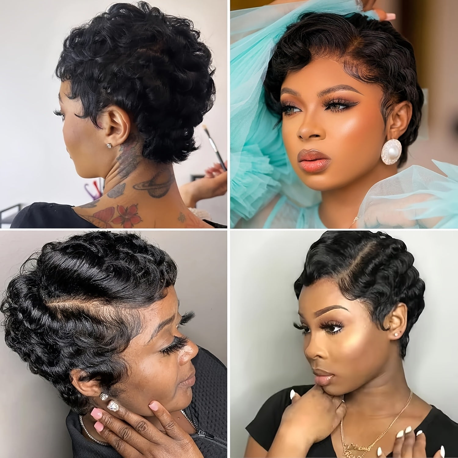 [Lace Front Pixie Wig] Curly Wavy 13x4 Lace Front Pixie Cut Wigs Real Human Hair Body Wave Short Wig, 13x4 HD Lace Frontal Wig Pre Plucked Elegant Loose Deep Curly Wave Pixie Cut Finger Wavy Mommy Wigs