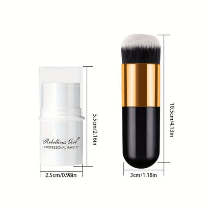 Creamy Blush Stick Makeup Kit — 4-Piece Set with Highlighter Bronzer Contour Stick & Brush | Waterproof Long-Lasting | Matte & Shiny Finish | Cheek Sculpting