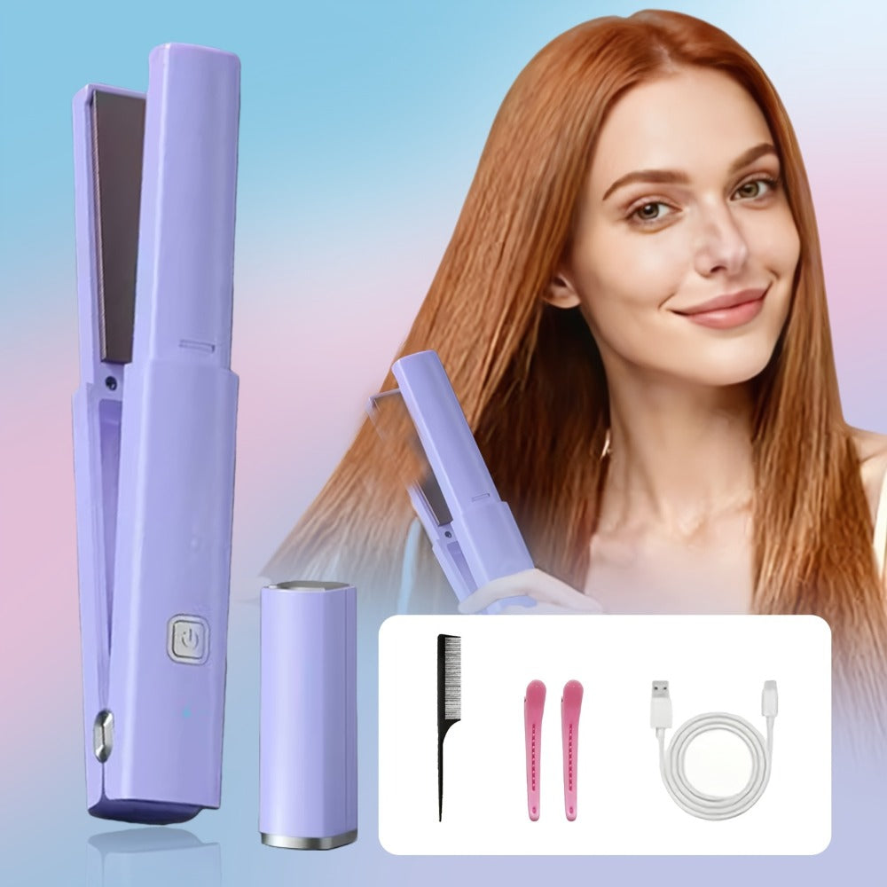 Wireless Charging Portable Negative Ion Straightener And Curler, 2600mAh Ceramic Straightener And Curling Iron Combination, Portable Styling Tool, Heat Resistant Material, Hair Styling Tool, Beauty Lover, Traveler, Christmas Gift, Female Gift