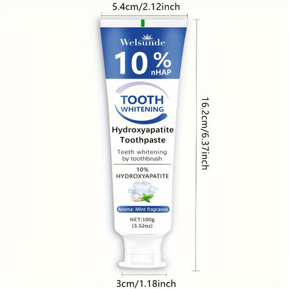 Hydroxyapatite Toothpaste 2-Pack, 10% HAp European Formula for Deep Cleaning & Brighter Smile, Minty Fresh Breath, Gentle on Gums, Fluoride-Free Dental Care for Women & Men, 100g/3.52oz Each