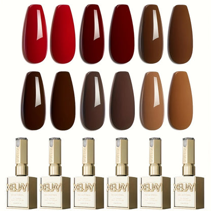 Glitter Gel Nail Polish Set 6 Colors Red Series Sparkling Long-Lasting Soak Off LED UV Nail Gel Gilded Bottle Salon Quality Nail Art Kit for Women