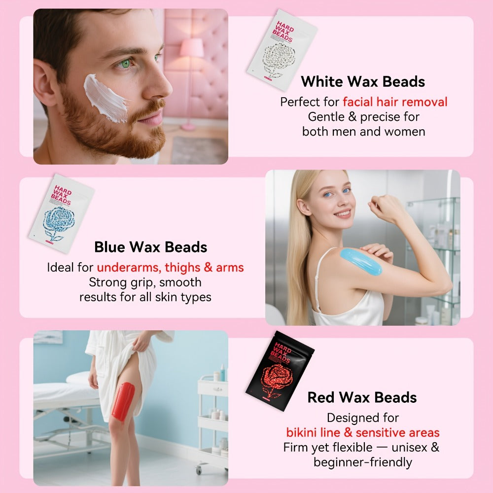 Digital Wax Heater Hair Removal Kit with Intelligent Temperature Control, Includes 6 Packets (3 Colors) Of Wax Beads for Precise Hair Removal - Suitable for Body, Bikini Line, And Face, Salon-grade for Home Use.