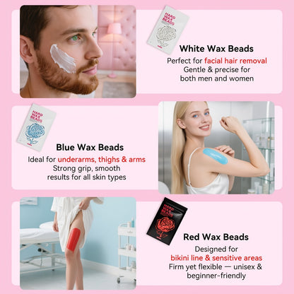 Wax Heater Hair Removal Kit Digital Temperature Control 6 Wax Bead Packets Body Bikini Face Salon-Grade At-Home Waxing Set Purple White