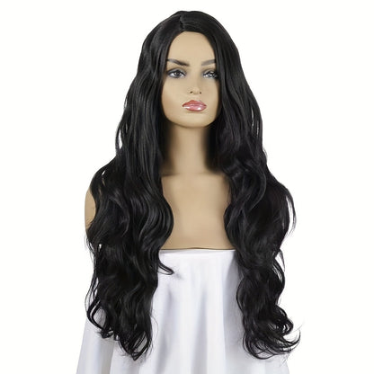 Headband Wig Curly Hair 28 Inch Long Wavy Wig for Women Big Wave Dark Brown Black Synthetic Heat Resistant Fluffy Party Wig Pompadour Style
