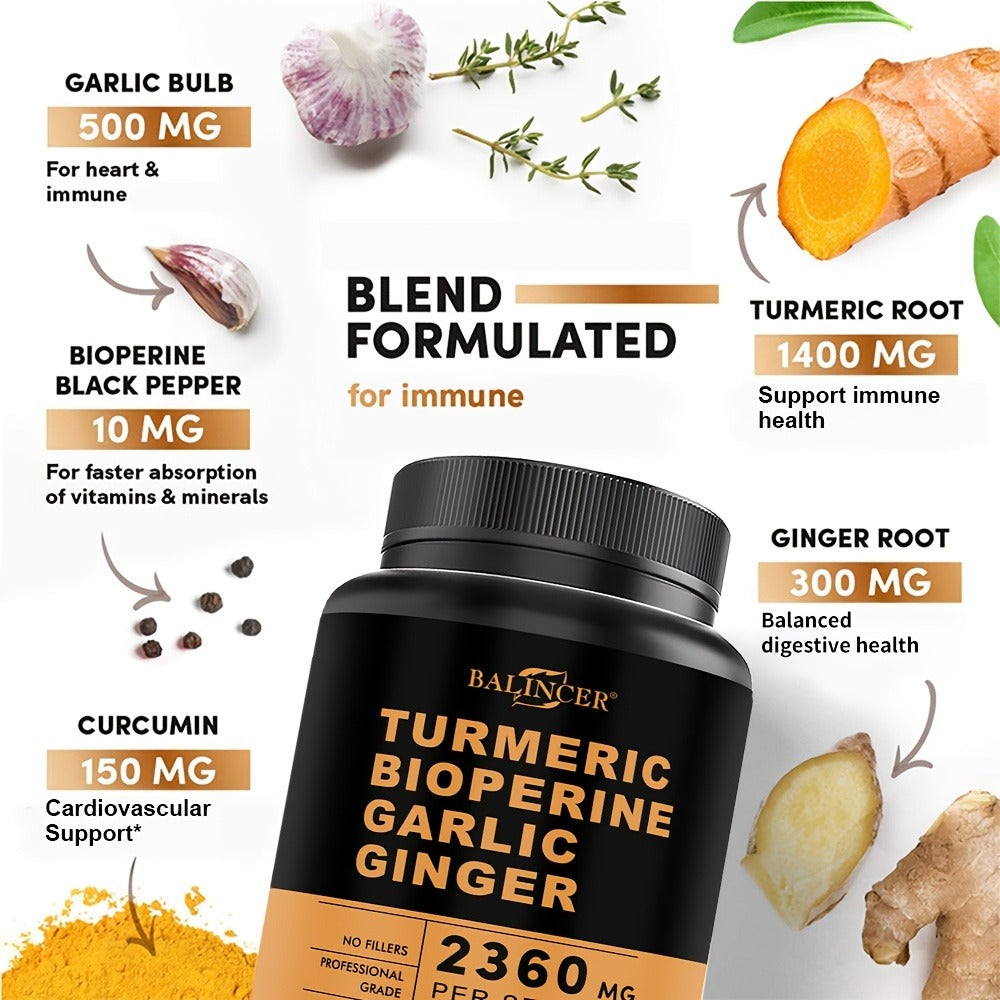 [Health Support Formula] Turmeric, Garlic, And Ginger Supplement, 2360mg Per Serving (Contains Turmeric, Ginger Root, Turmeric Root, And Black Pepper) - Premium Formula To Support Your Health - 120 Capsules Per Bottle (Available In 1, 2, Or 3 Bottles)